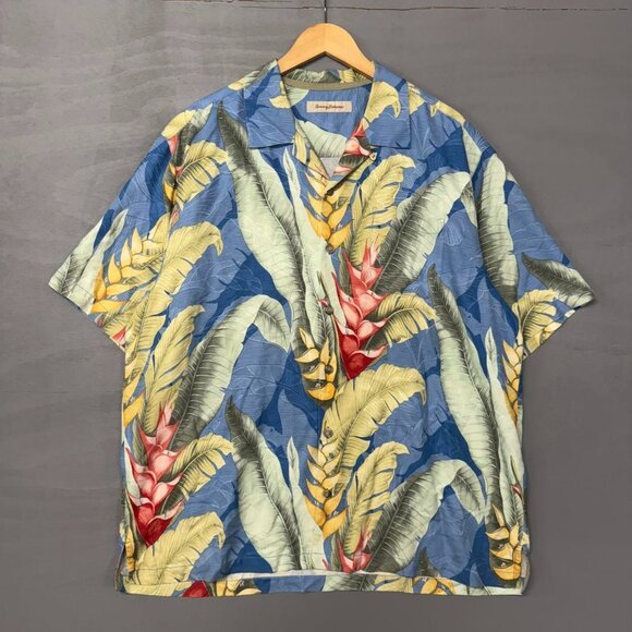 Vintage Tommy Bahama 100% Silk Floral Multicolor Loop Collar Hawaiian Shirt XL - Picture 1 of 6